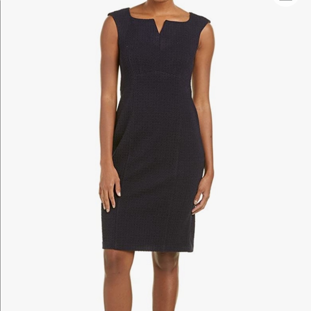 Nanette Lepore Virgo Sheath Dress Black Plum back kick pleat skirt 4 Jacquard